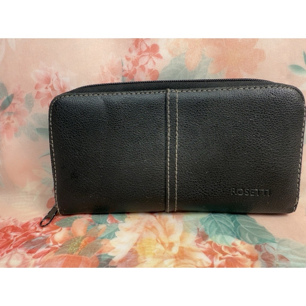 Vintage Rosetti Black Leather Zip Around Wallet Organizer‎